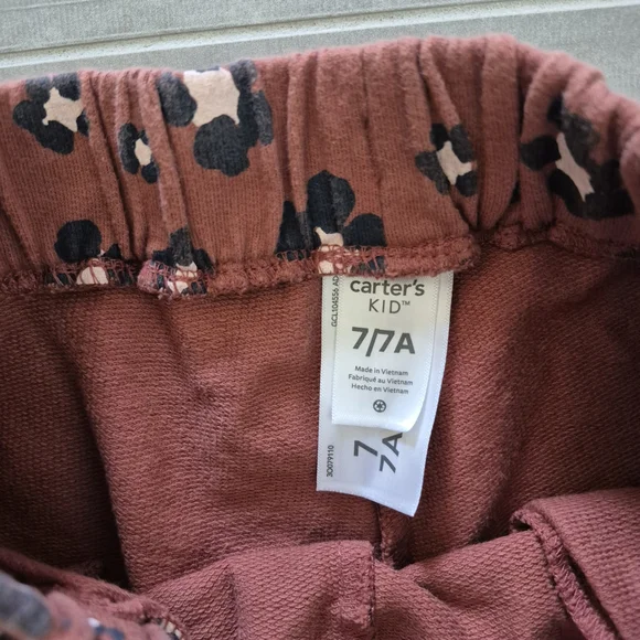 Carter's Girls Sz 7 Sweatpants Black & Pink Floral Leopard Jogger 100% Cotton - Picture 3 of 4